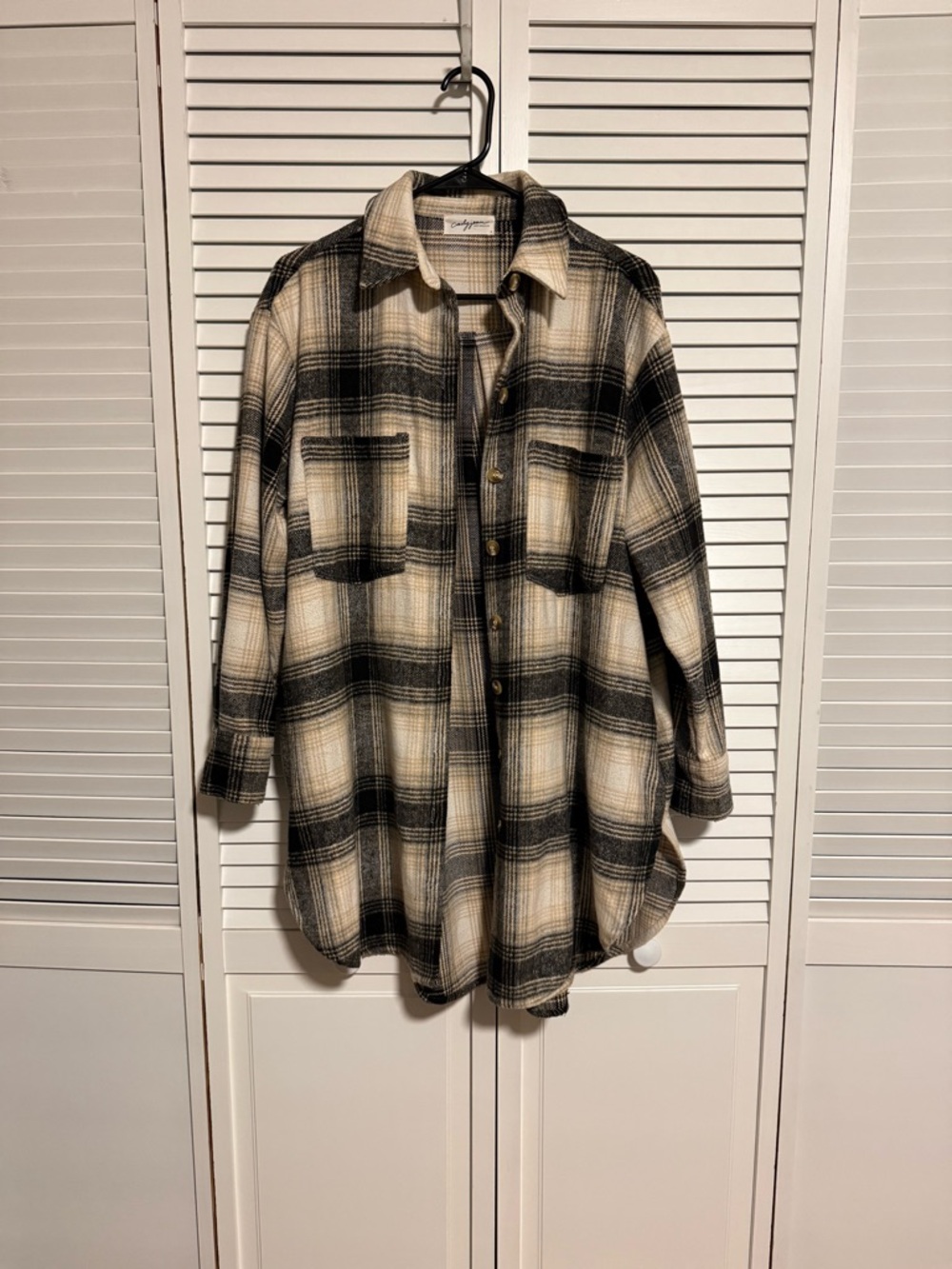Carly Jean Los Angeles Black and Cream Plaid Shacket